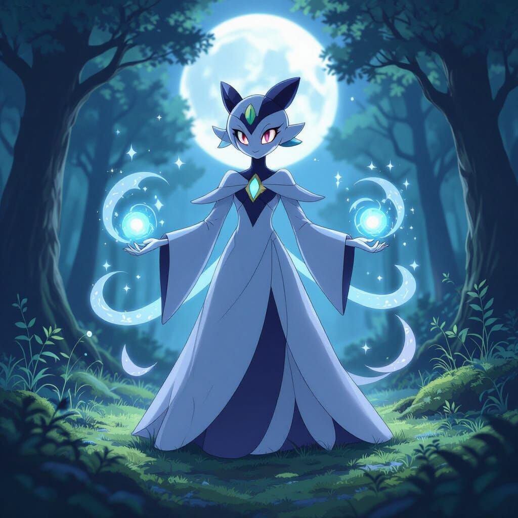 Gardevoir in Moonlit Forest Anime Illustration