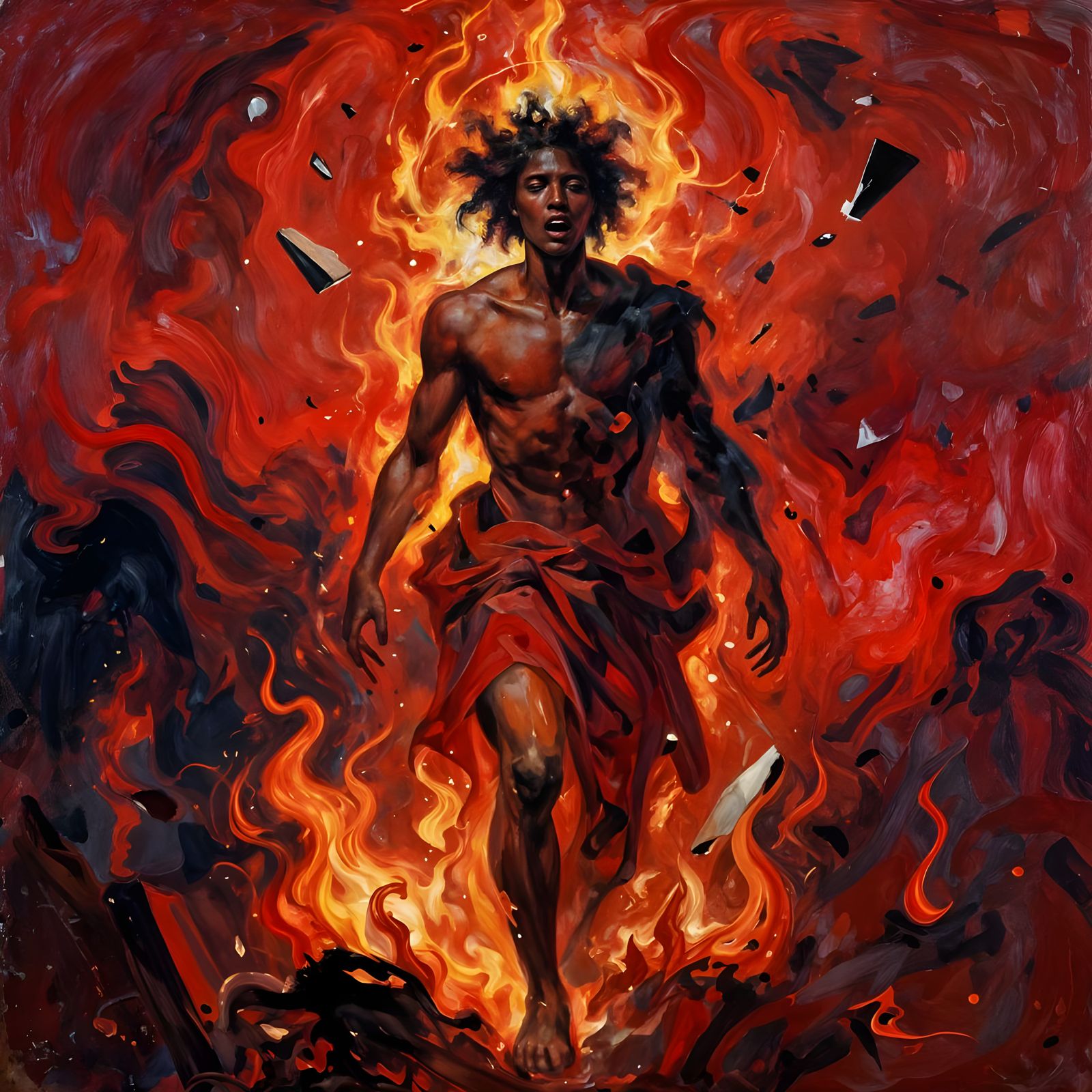 Prophetic Figure in Crimson Expressionist Vision