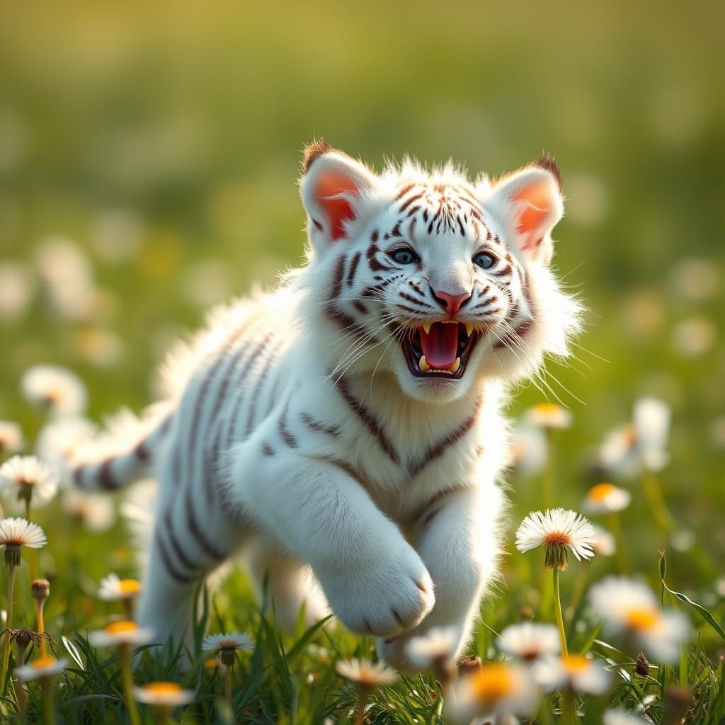 Cute Angora White Tiger in Morning Light