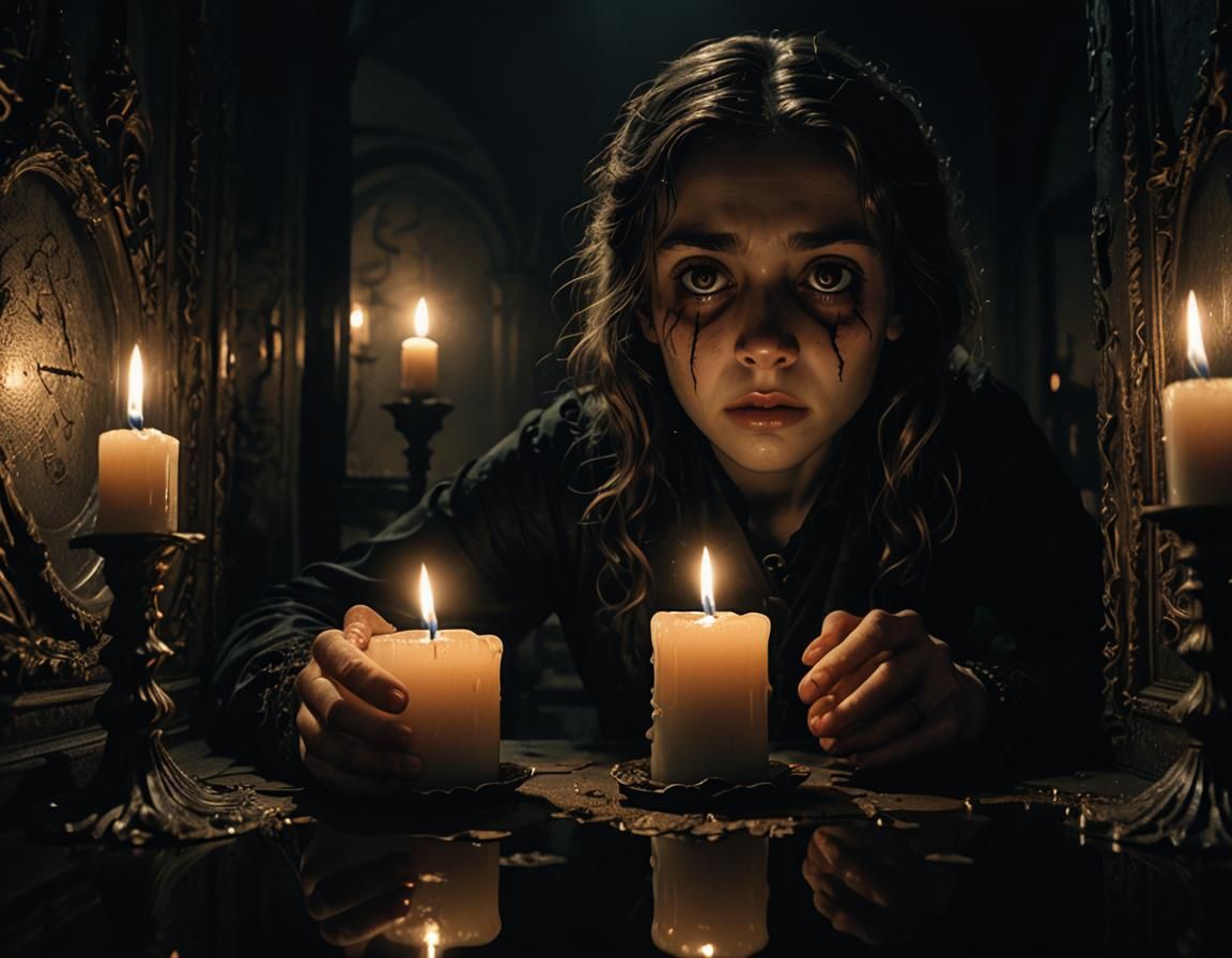 Eerie Candlelit Horror: Gothic Art Style