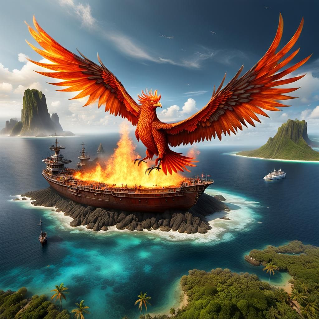 Firebird Guards Volcanic Island in Epic Fantasy