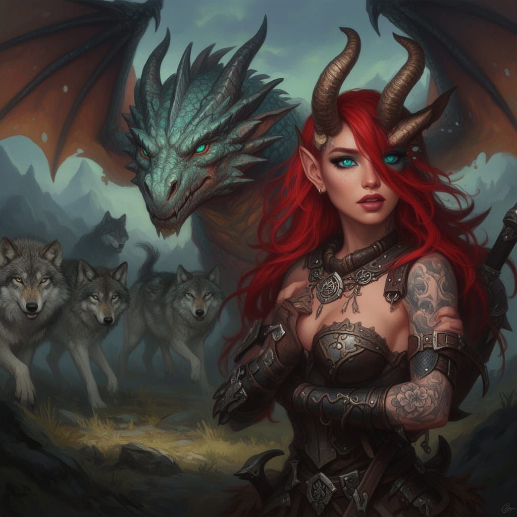Dragon Shifter Elf Warrior with Red Hair and Teal Eyes