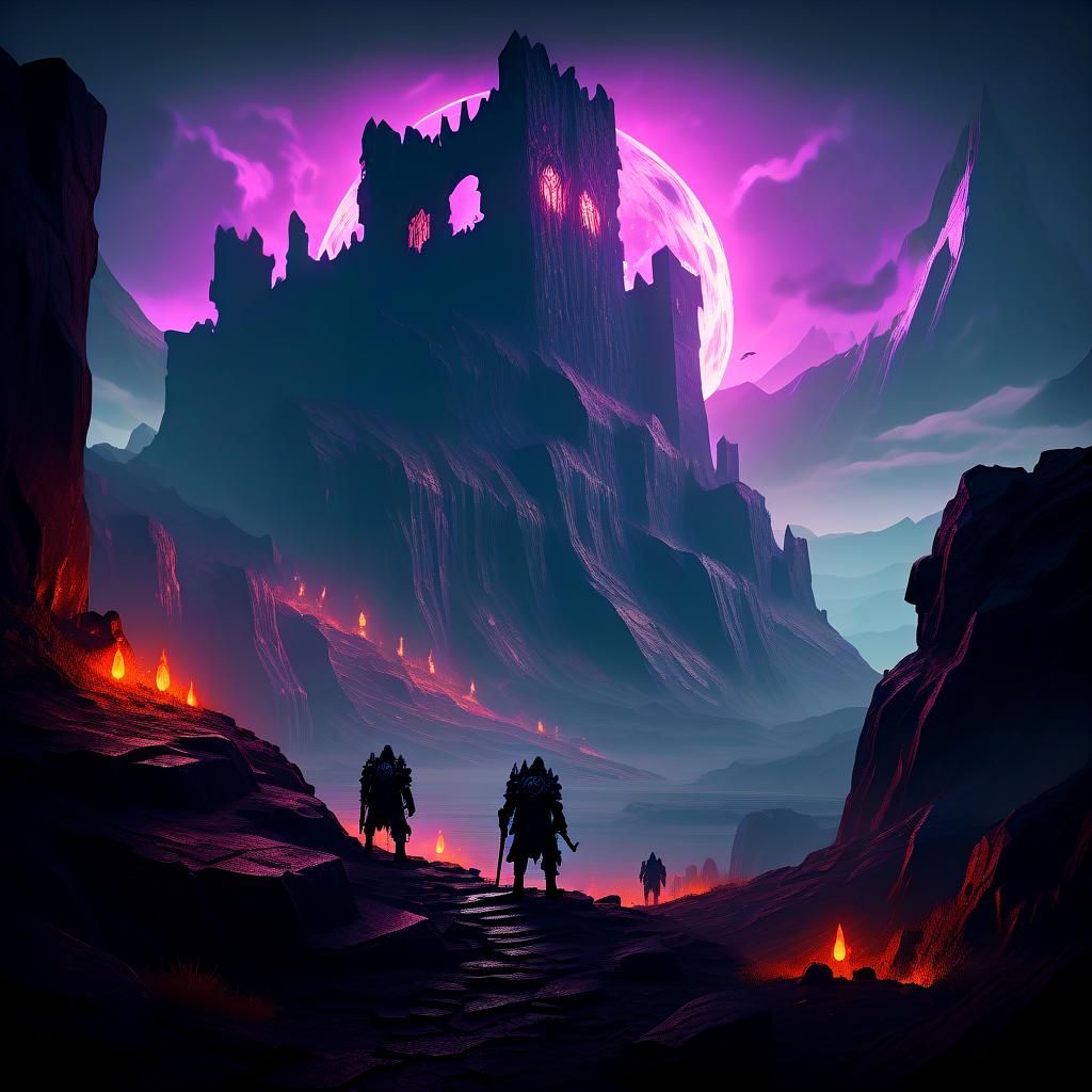 Ominous Dark Fantasy Landscape with Spectral Soldiers
