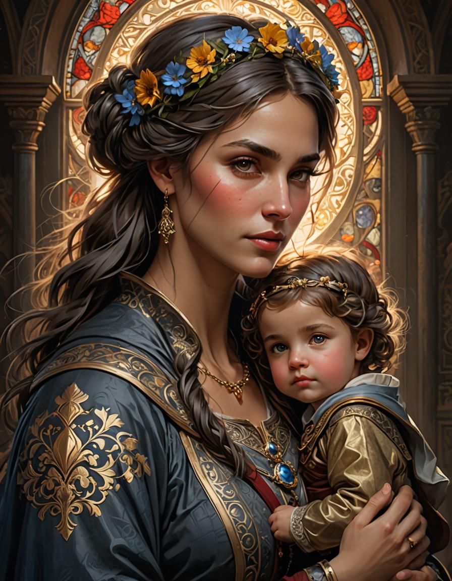 Medieval Mother's Day Portrait in Hyperrealistic Style