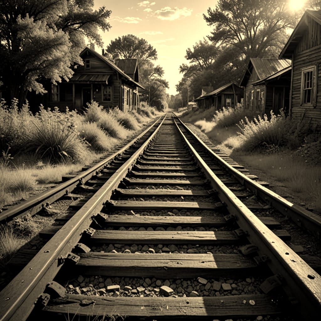 Sepia Photo of Abandoned Train Tracks