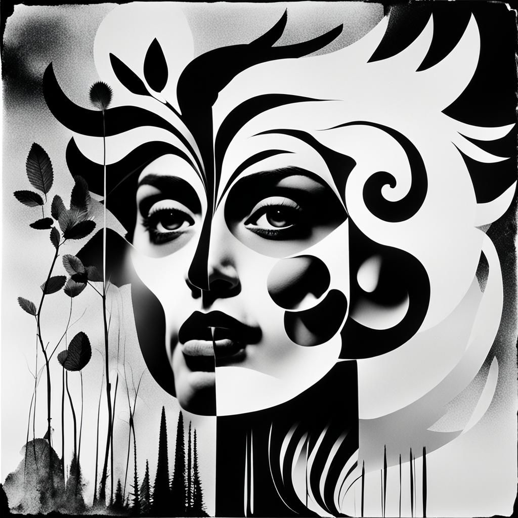 Abstract Photogram in Black and White with Solarization