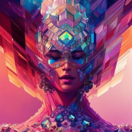 Surreal Human Crystal Art, Detailed and Radiant