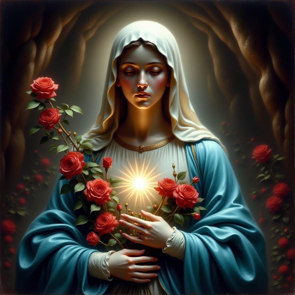 Our Lady of Lourdes Portrait in Oil Paint