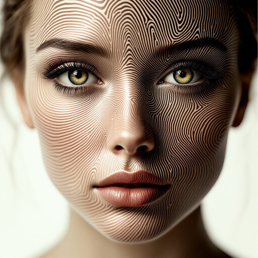 Iridescent Fractal Face with Fingerprint Patterns