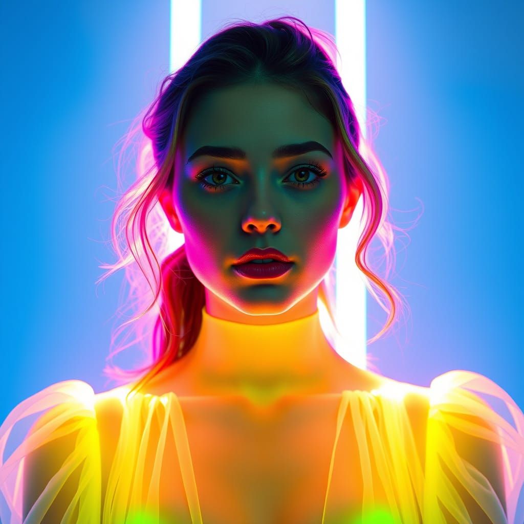 Radiant Portrait with Luminescent Gases in Digital Realism