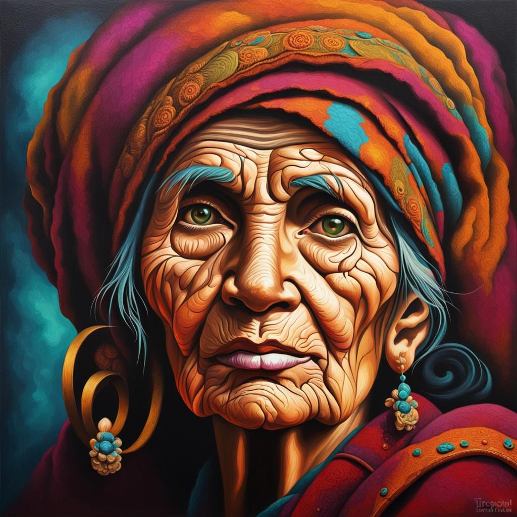 Dramatic Portrait of an Old Woman in Hyperrealism