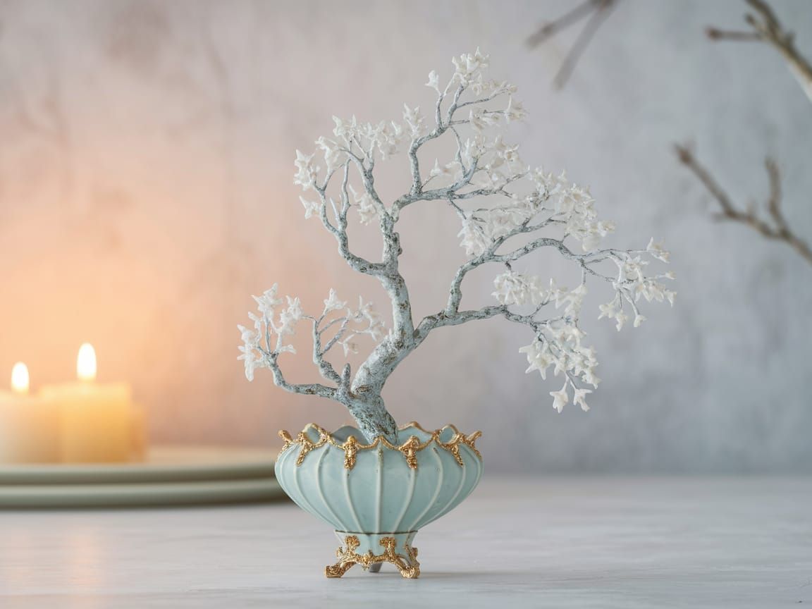 Ornate Frosted Tree Sculpture in Chinese Porcelain Style