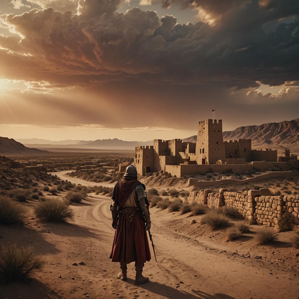 Desert Crusader Kingdom at Sunset: Cinematic Still