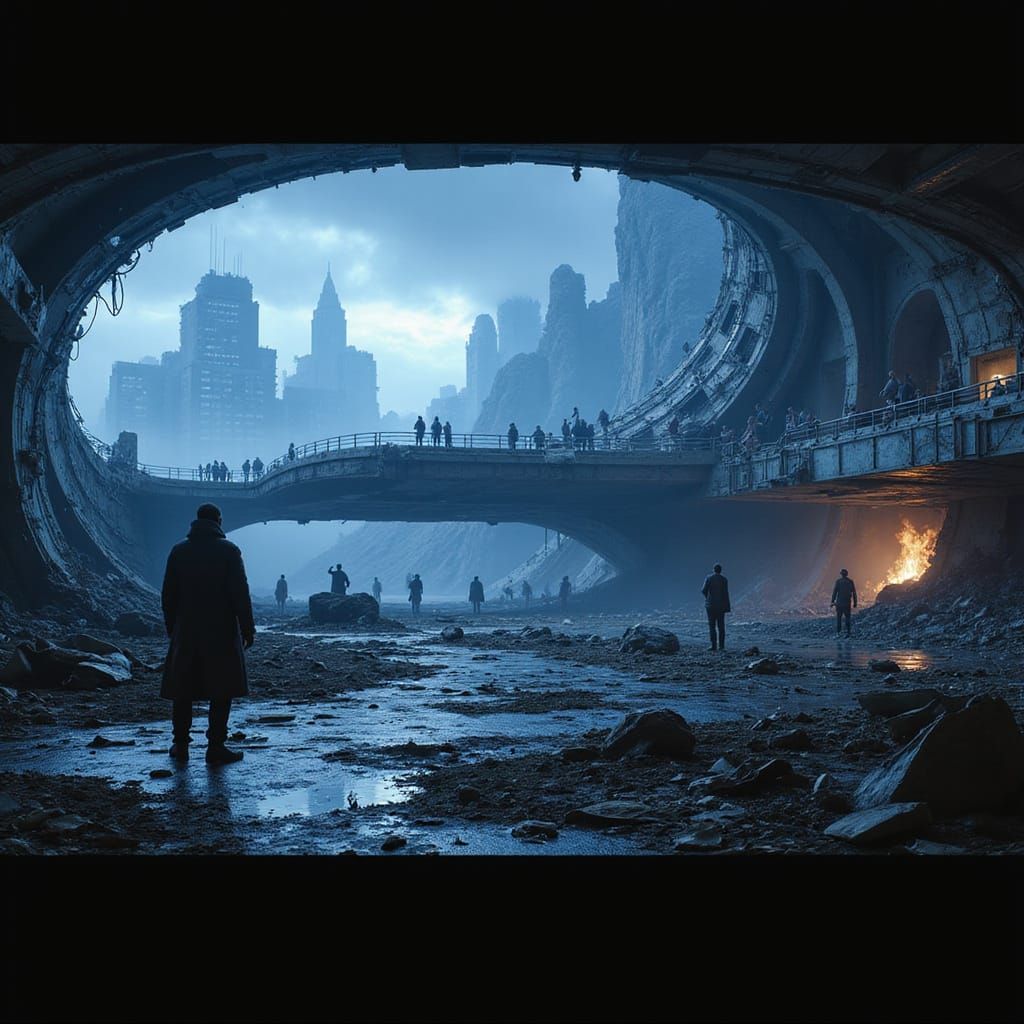 Abandoned Sci-Fi Space Station in Dystopian Cityscape