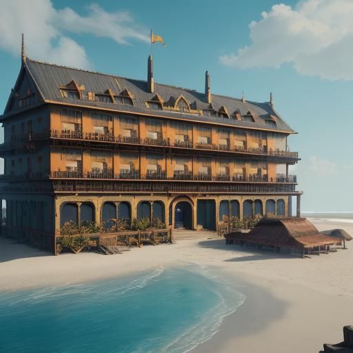 Sun Hotel on the Beach: Detailed Matte Painting