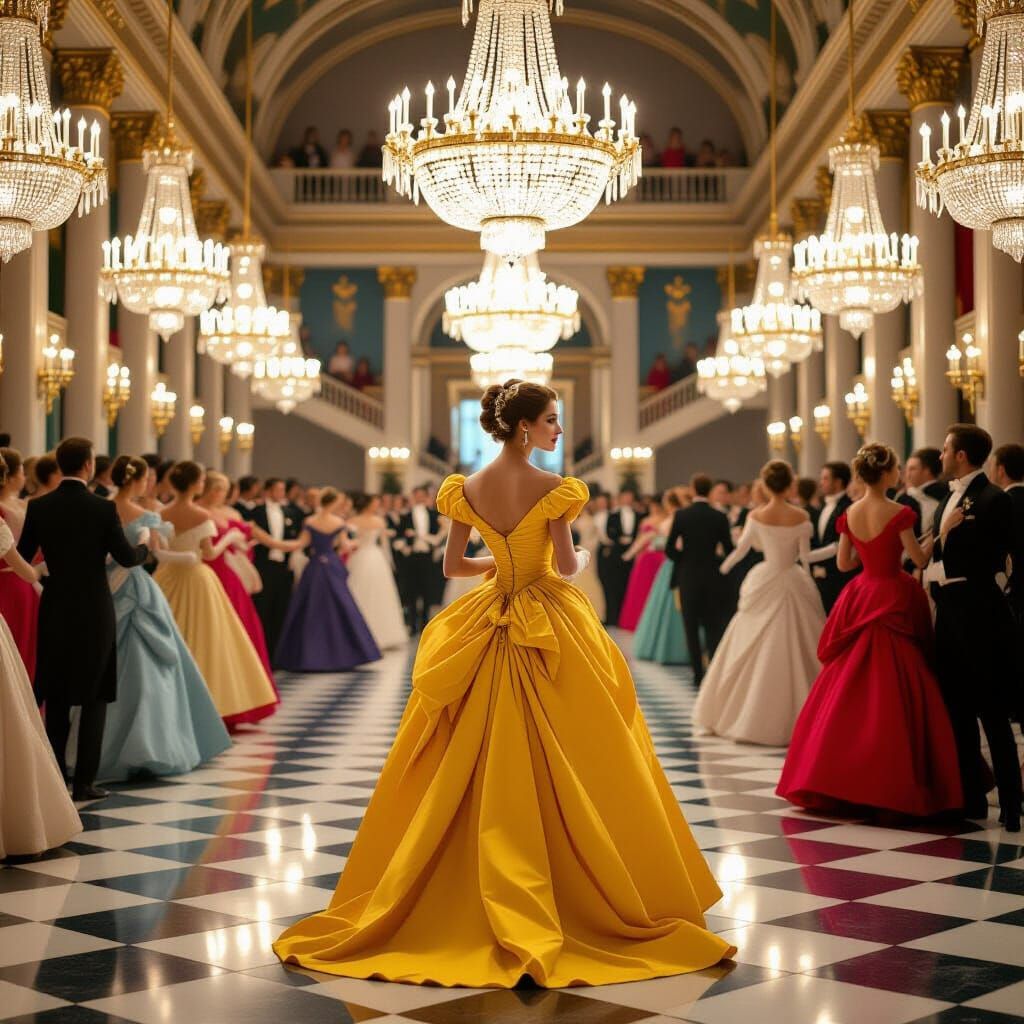 Elegance and Drama: Ballroom Scene in Photorealistic Style