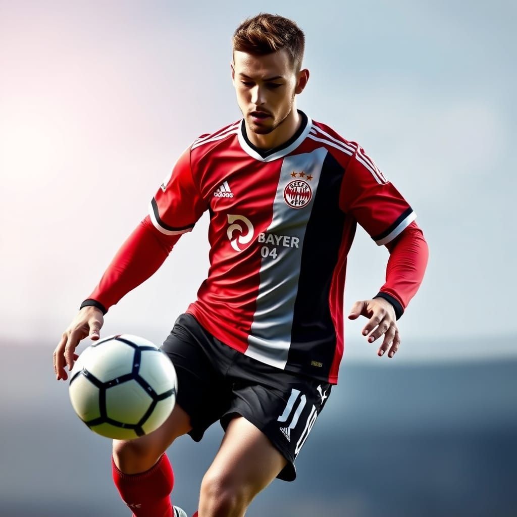 Soccer Player Stitch Scores Goal in Bayer 04 Leverkusen Jers...