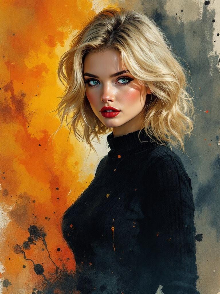 1950s Pin-Up Woman in Moody Watercolor Style