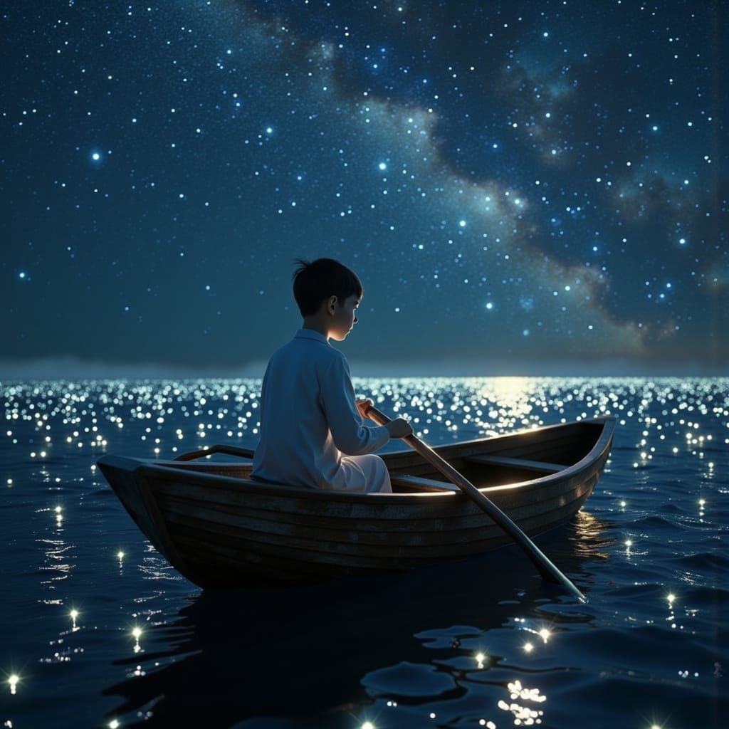 Sailor Boy Embarks on Cosmic Odyssey in Vibrant, Starry Seas...