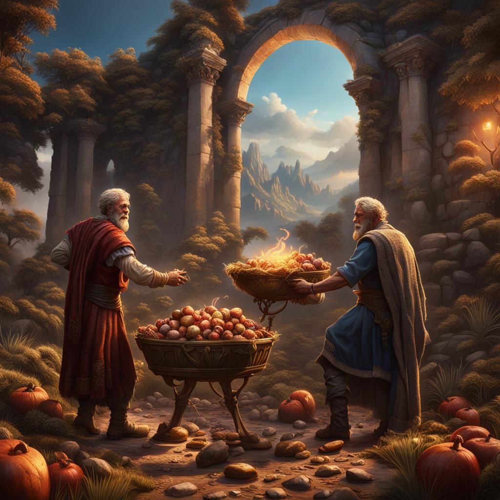 Cain and Abel Offering: Detailed Matte Painting