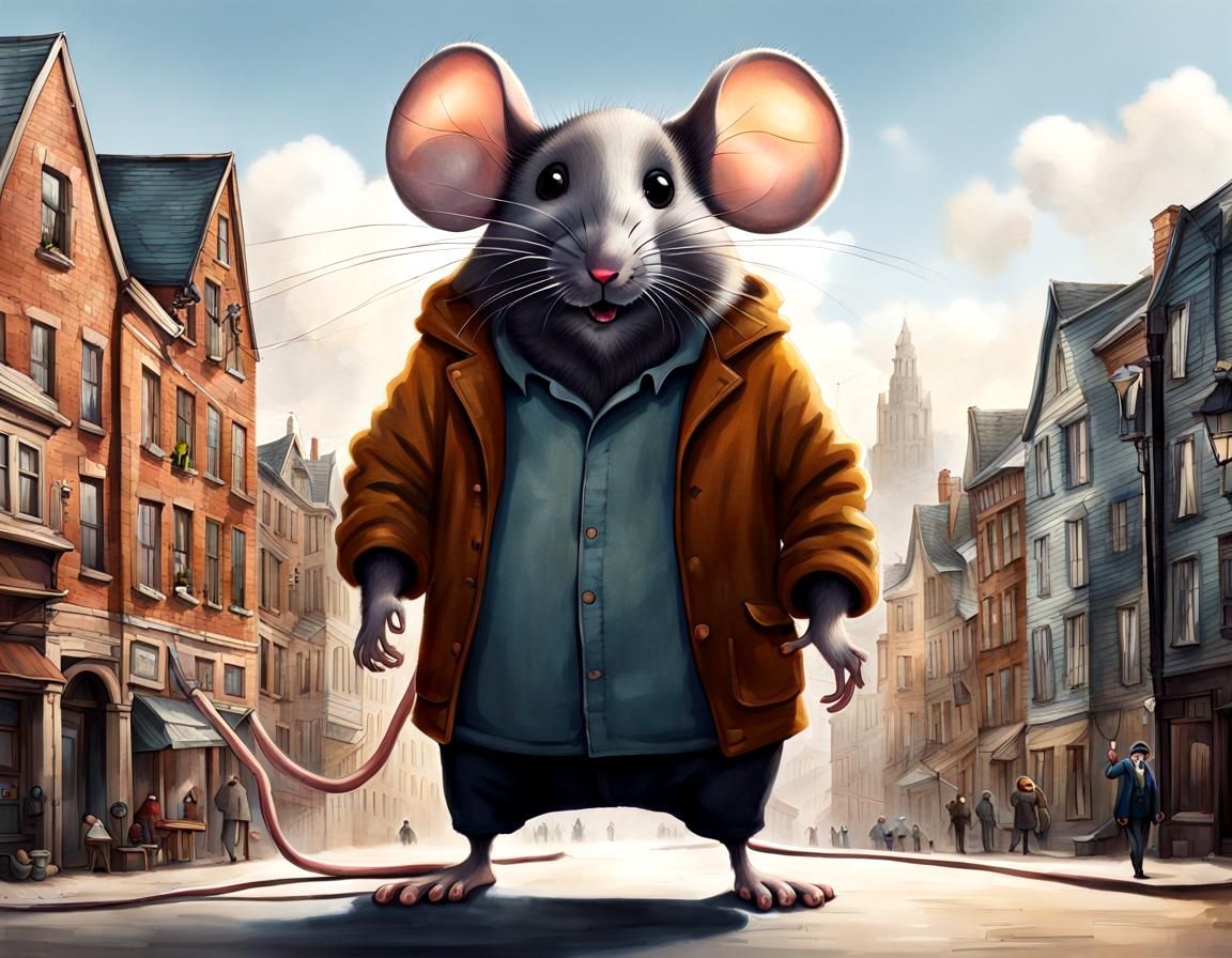 Giant Mouse Strolling Through Town