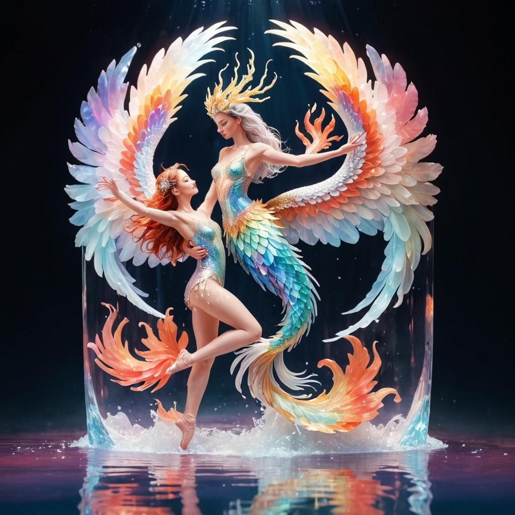 Underwater Phoenix and Dancer in Digital Illustration