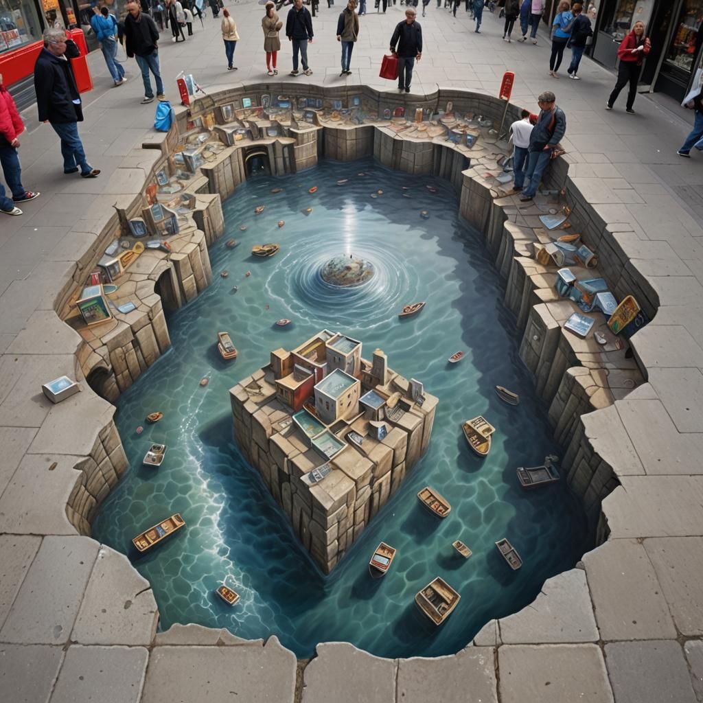Surreal Ocean Art with Distorted Reality Illusion