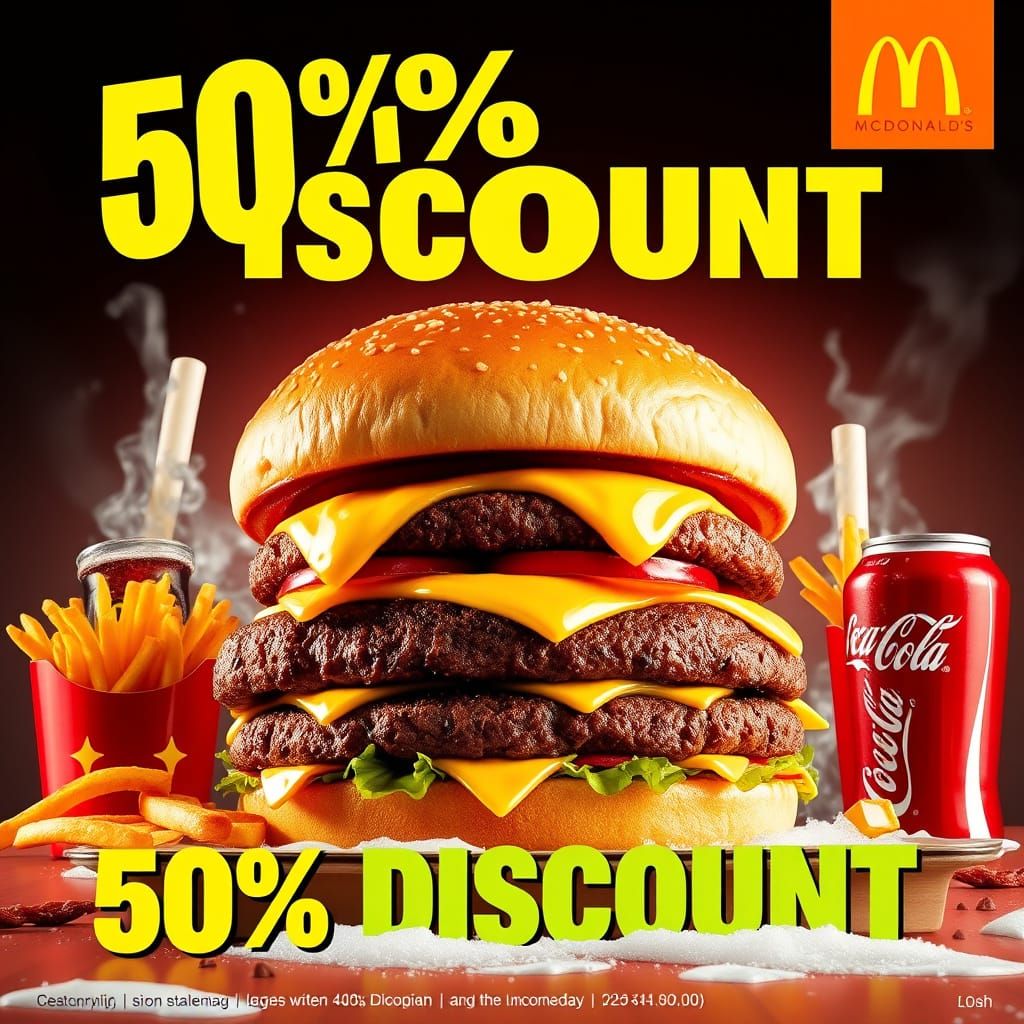 McDonald's 50% Discount Burger Poster in Colorful Style