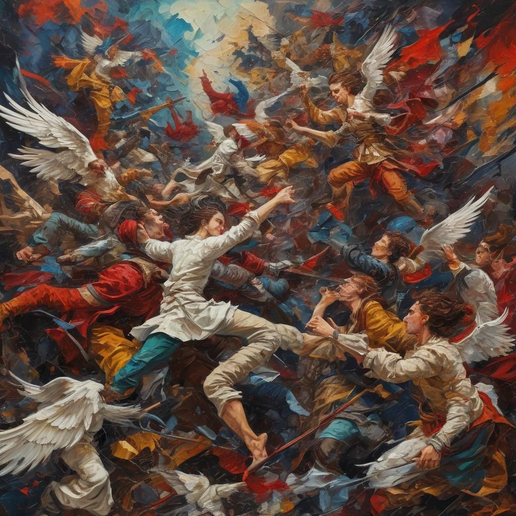 Angels vs Demons: Expressionist Oil Painting