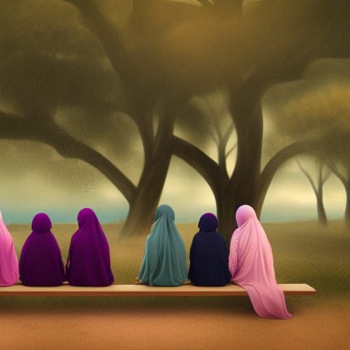 Veiled Figures in Deep Color Fantasy Art