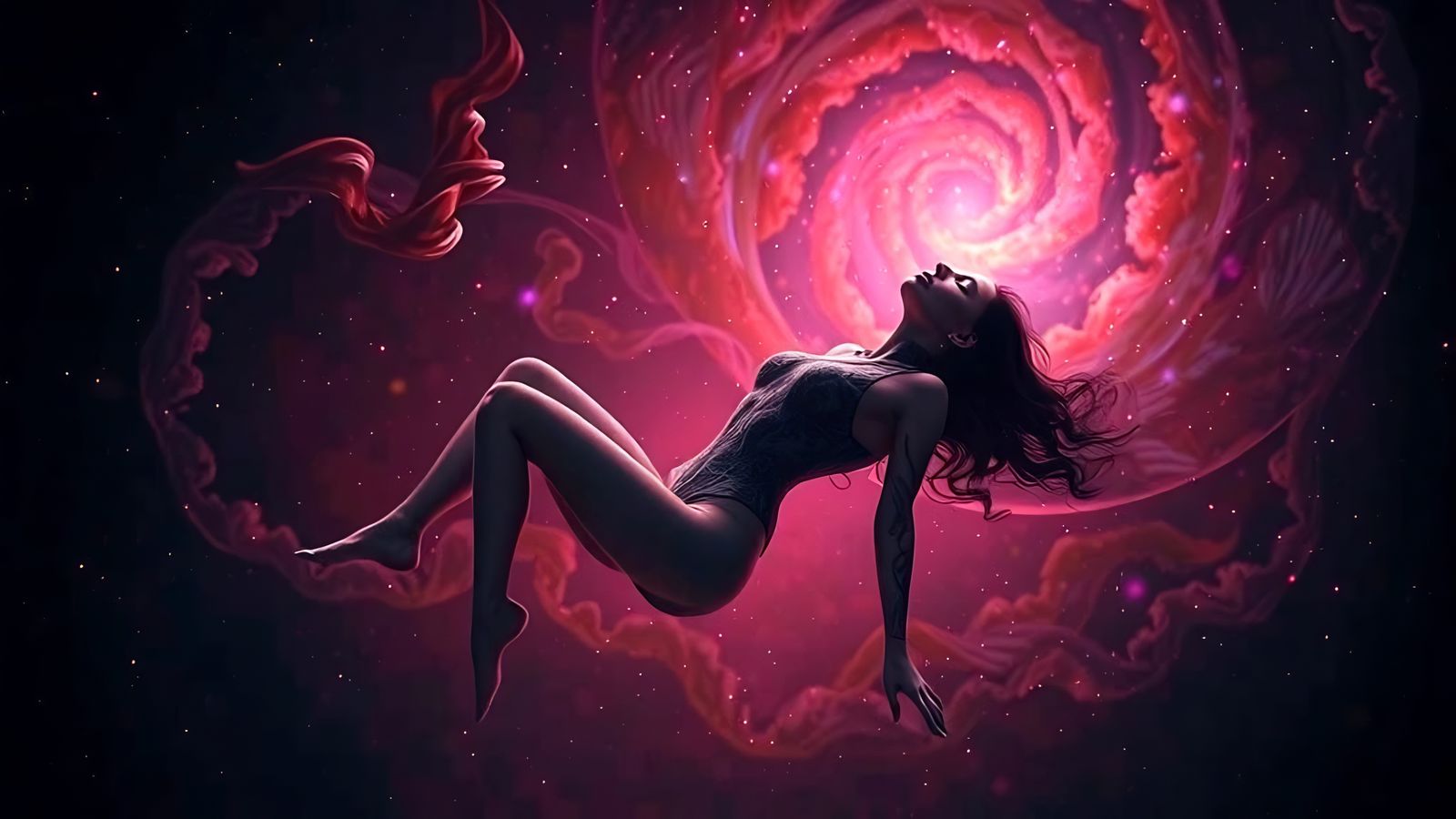 Ethereal Drifting Figure in Cosmic Void