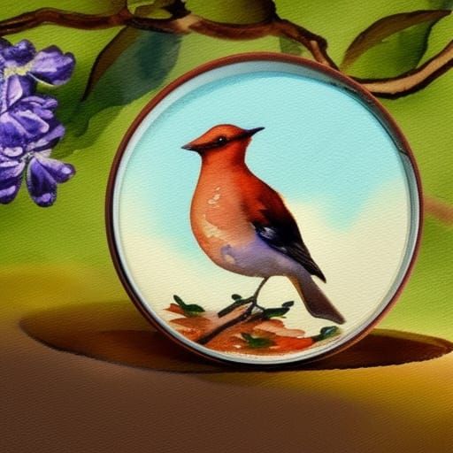 Bird Waits for Syrup: Gouache Impressionist Painting