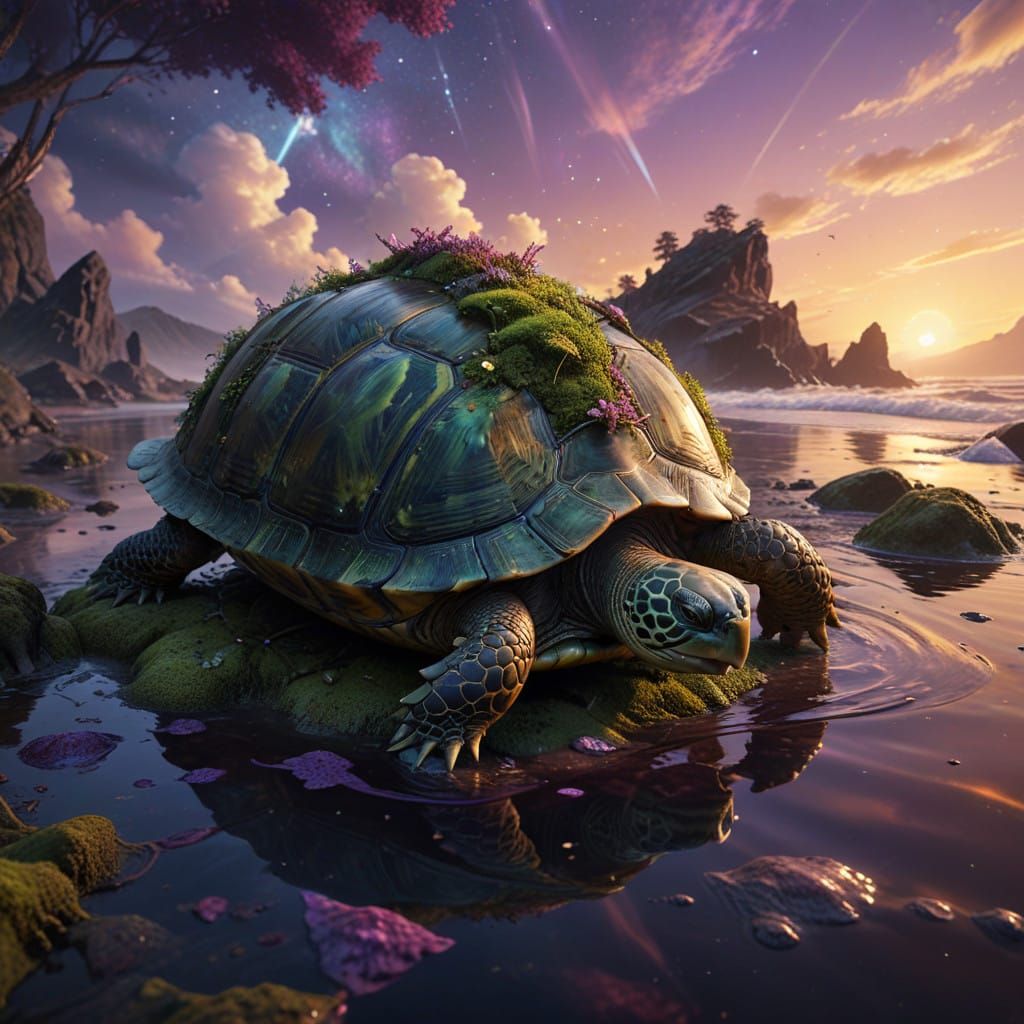 Ethereal Turtle Carries the Weight of the World