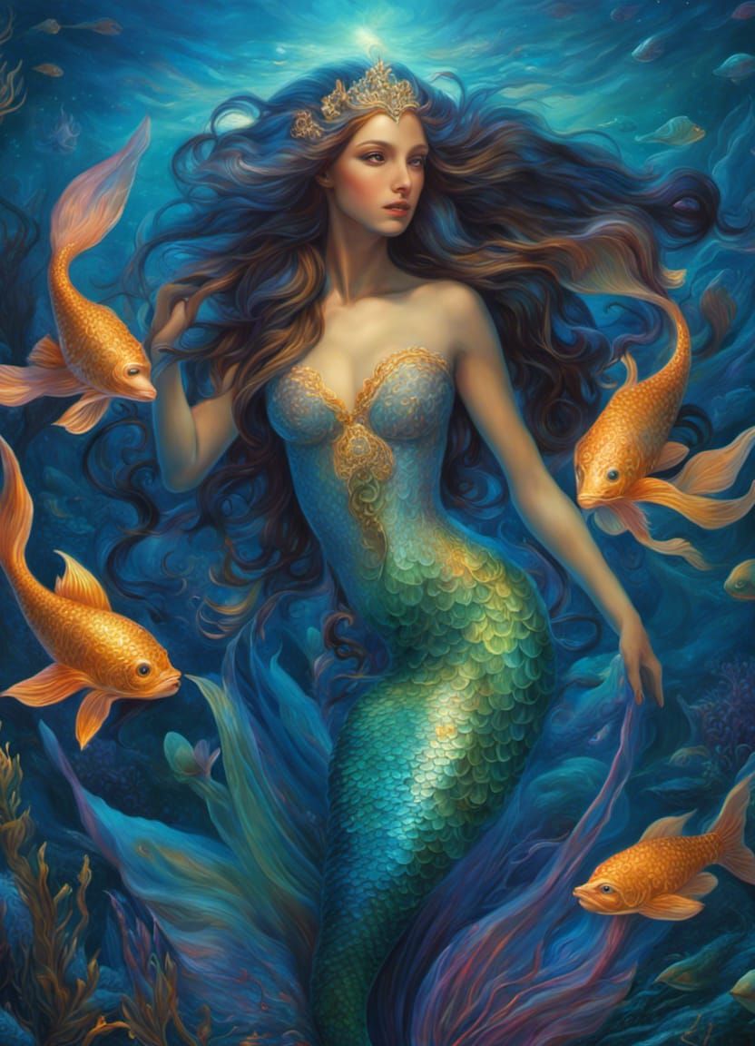 Bioluminescent Mermaids in a Digital Oil Painting