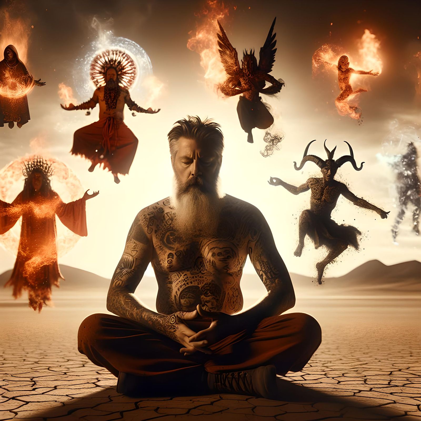 Shaman Meditation in Blazing Desert: A Cinematic Spiritual B...