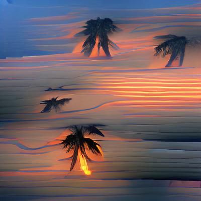 Tropical Sunset Beach with Palm Trees