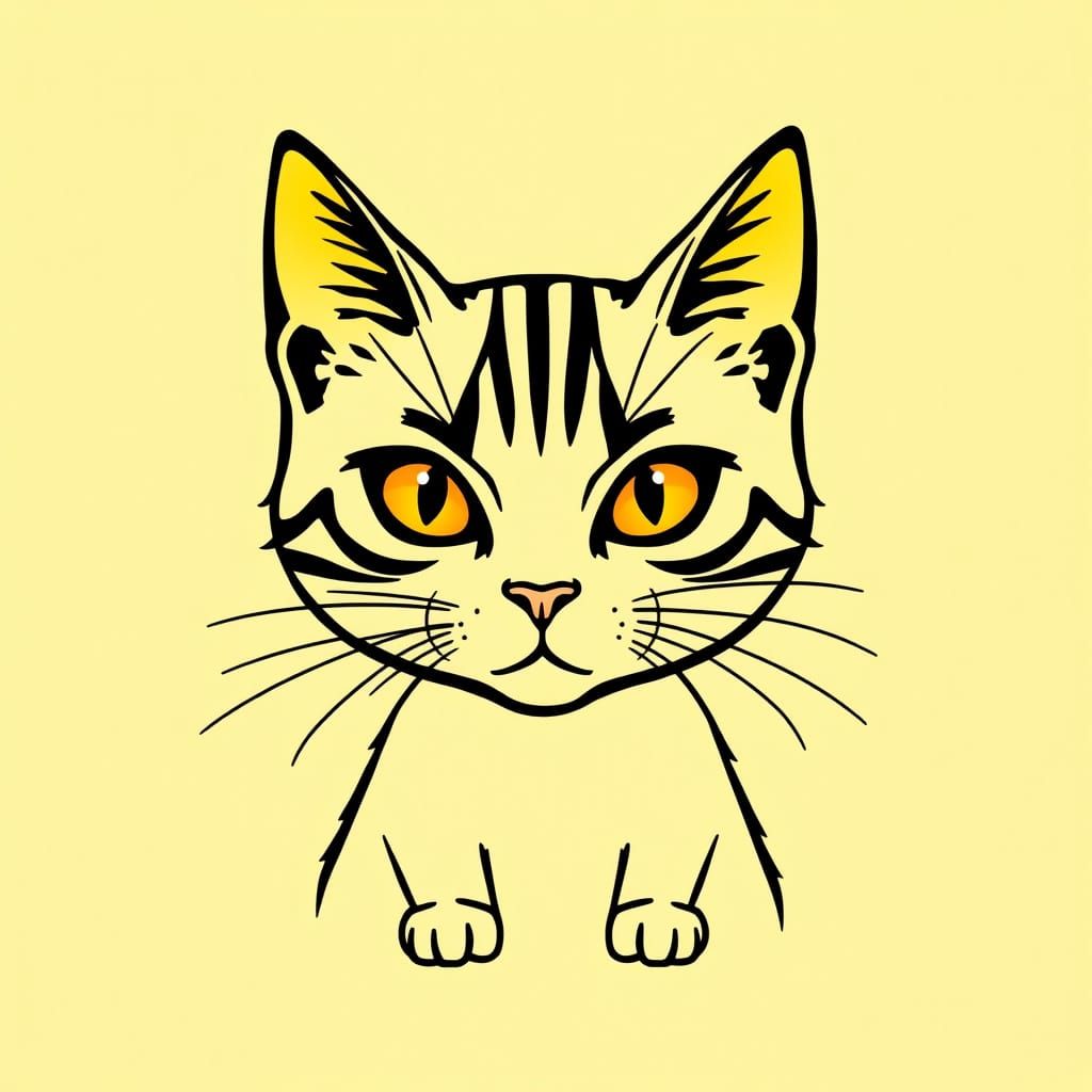Minimalist Cat Caricature with Cyberpunk Neon Accents