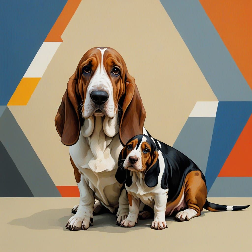 Basset Hound and Minipig in Holbein & Malevich Style