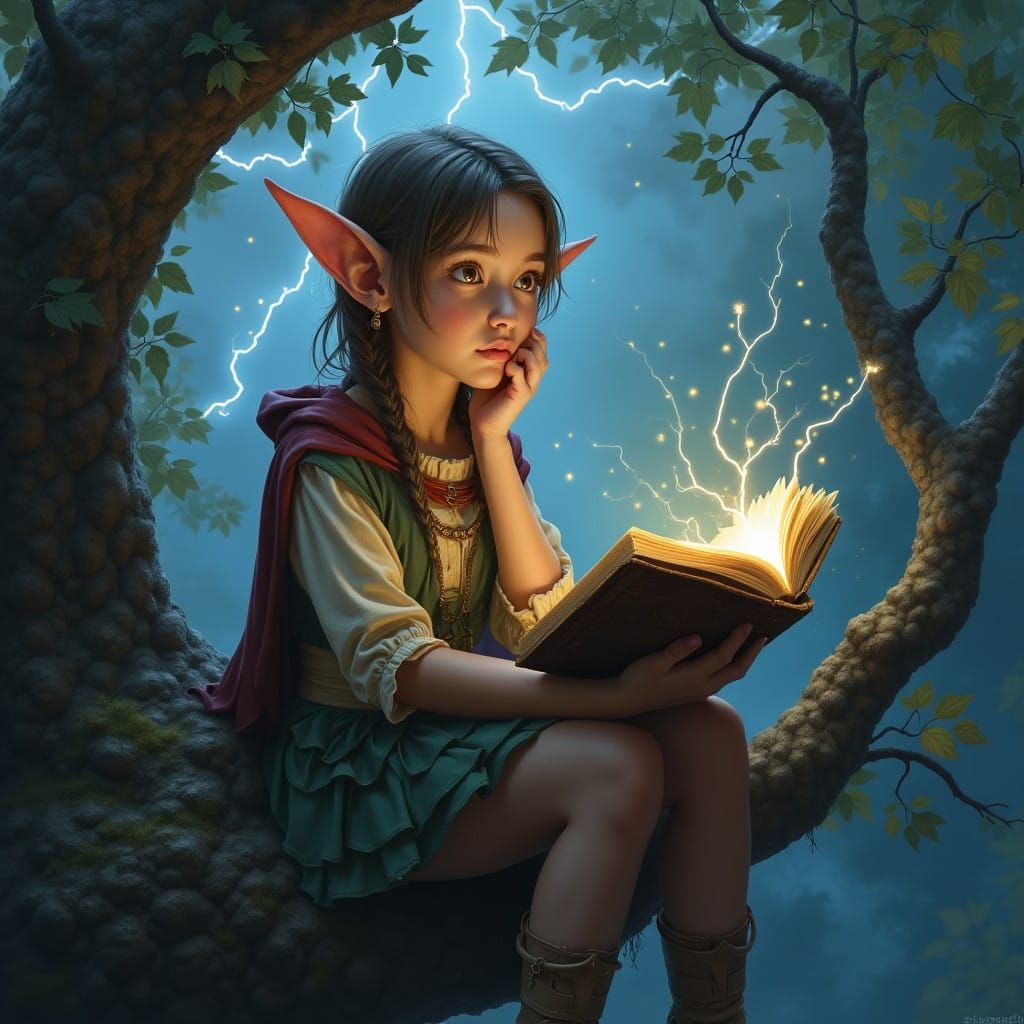 Mystical Elf Contemplates in a Fantasy Landscape