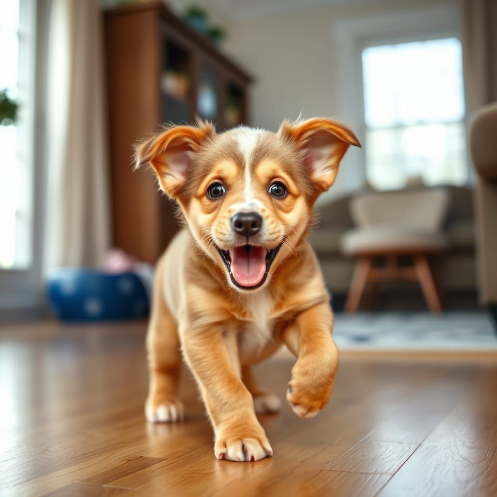 Happy Puppy Playing in the House
