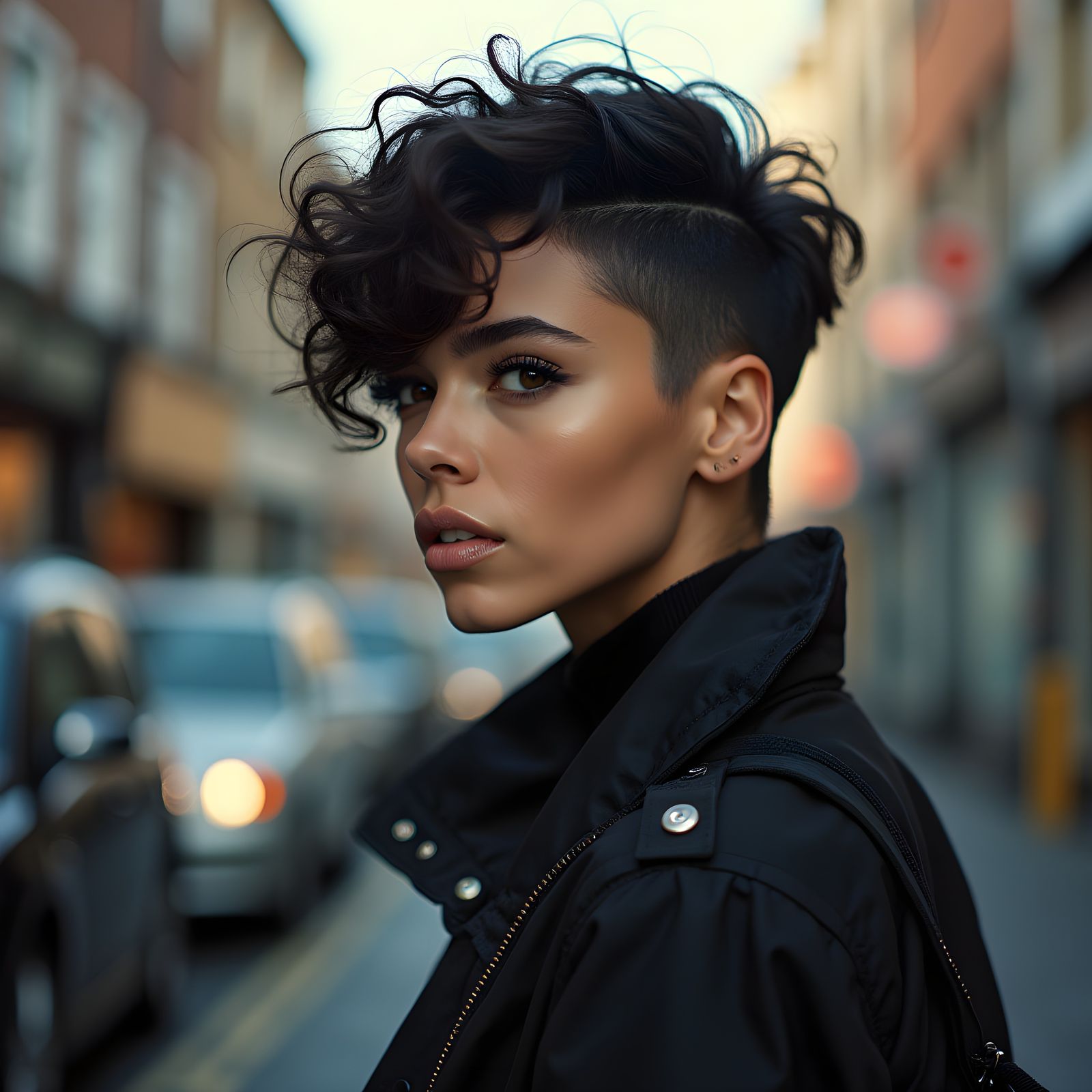 Confident British Woman in Streetwear, Film Photography