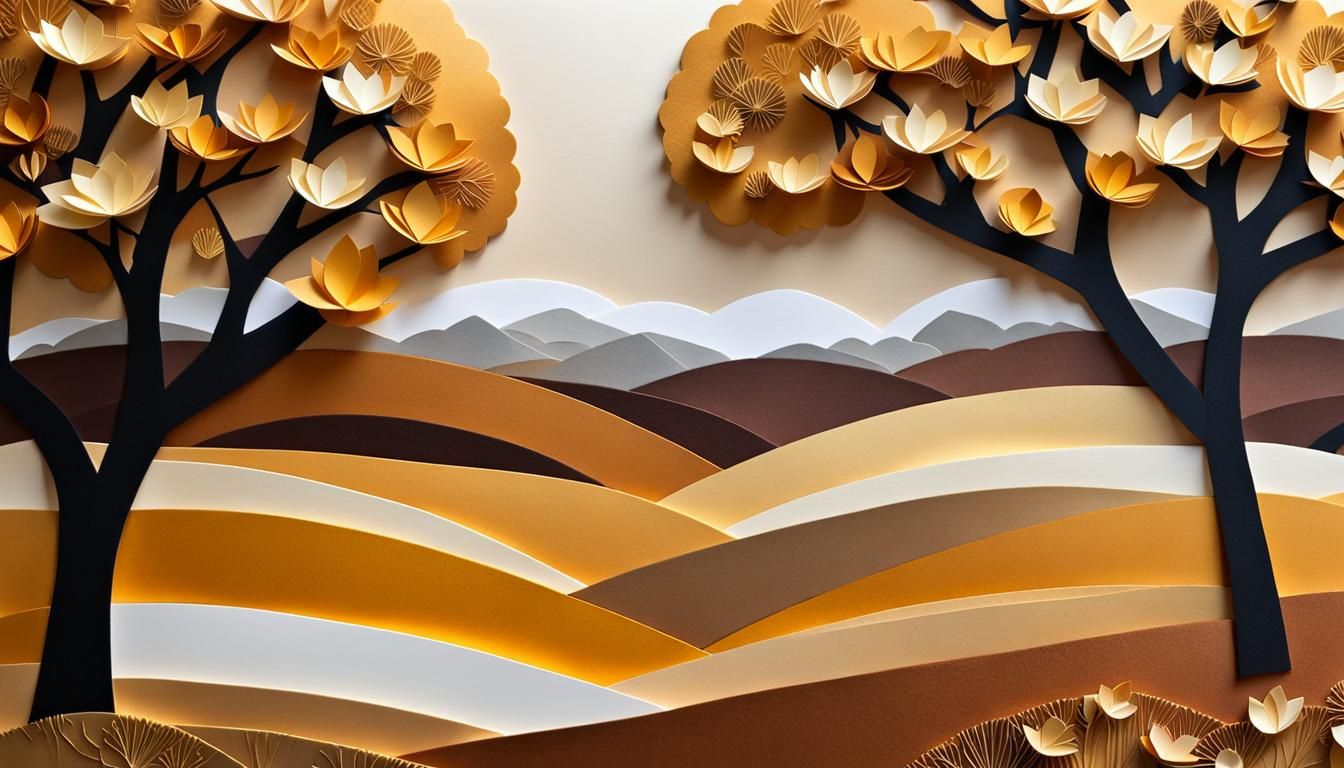 Serene Autumnal Valley in Mixed Media Paper Art