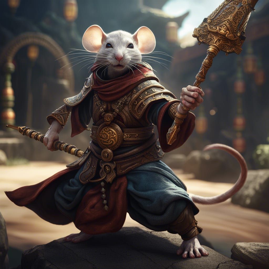 Mouse Monk Warrior with Glaive in Fantasy Art