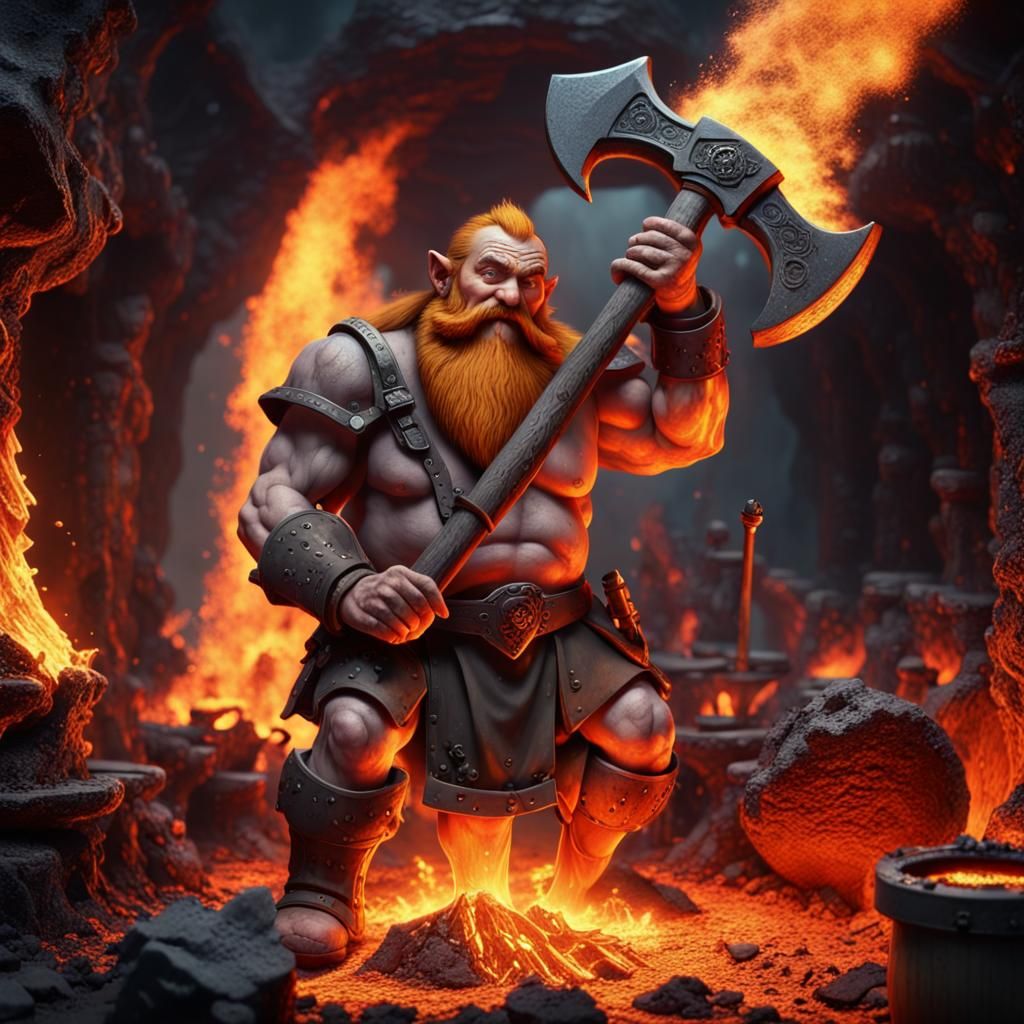 Dwarven Fire Axe Forging in Volcano Forge