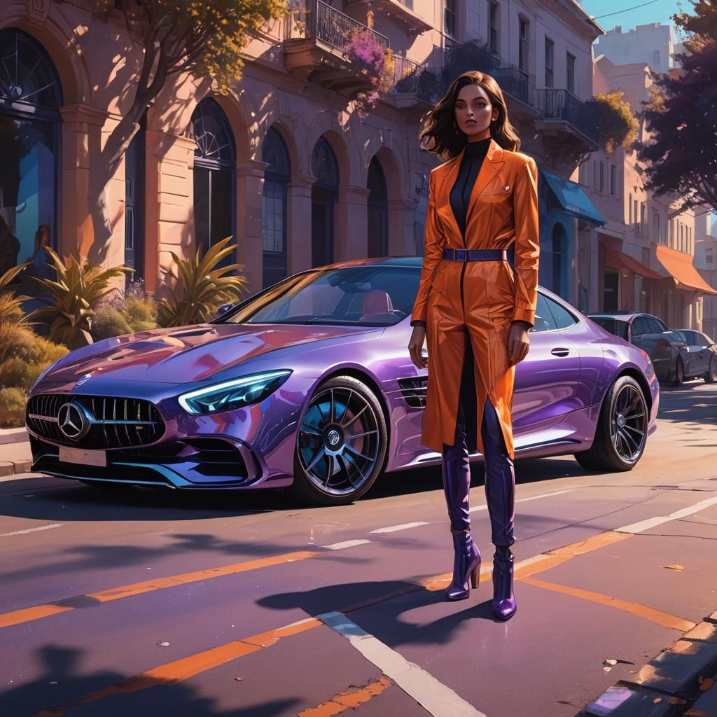 Futuristic Dreamgirl and Luxury Car Concept Art