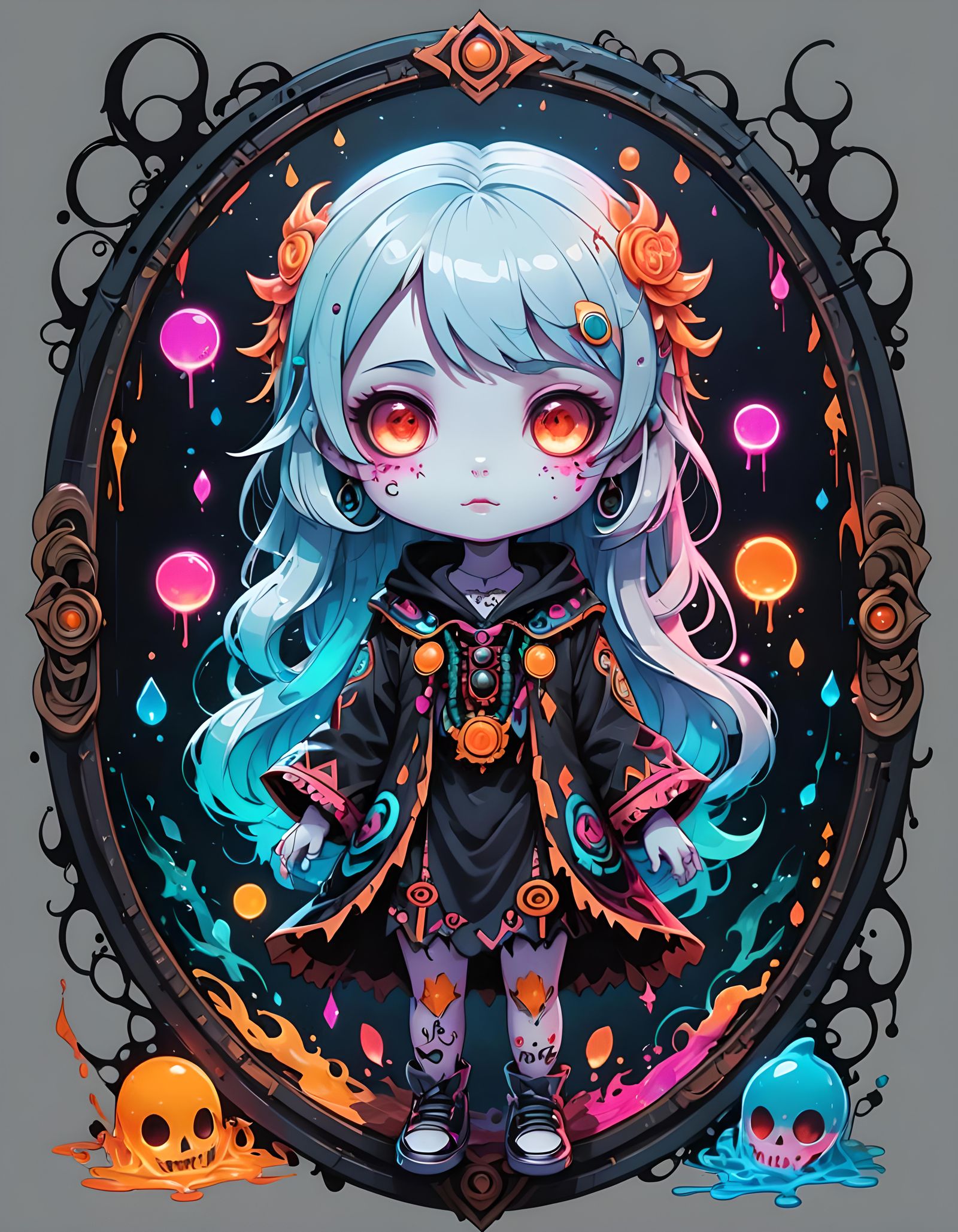 Cute Ghost Girl in Anime Oil Painting Style