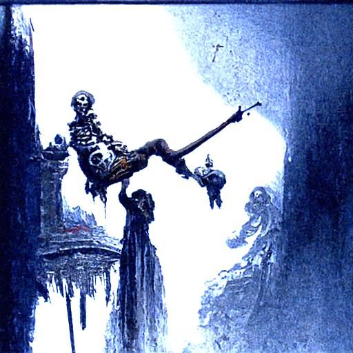 Skeleton Woman Floats in Lich Temple: Horror Art