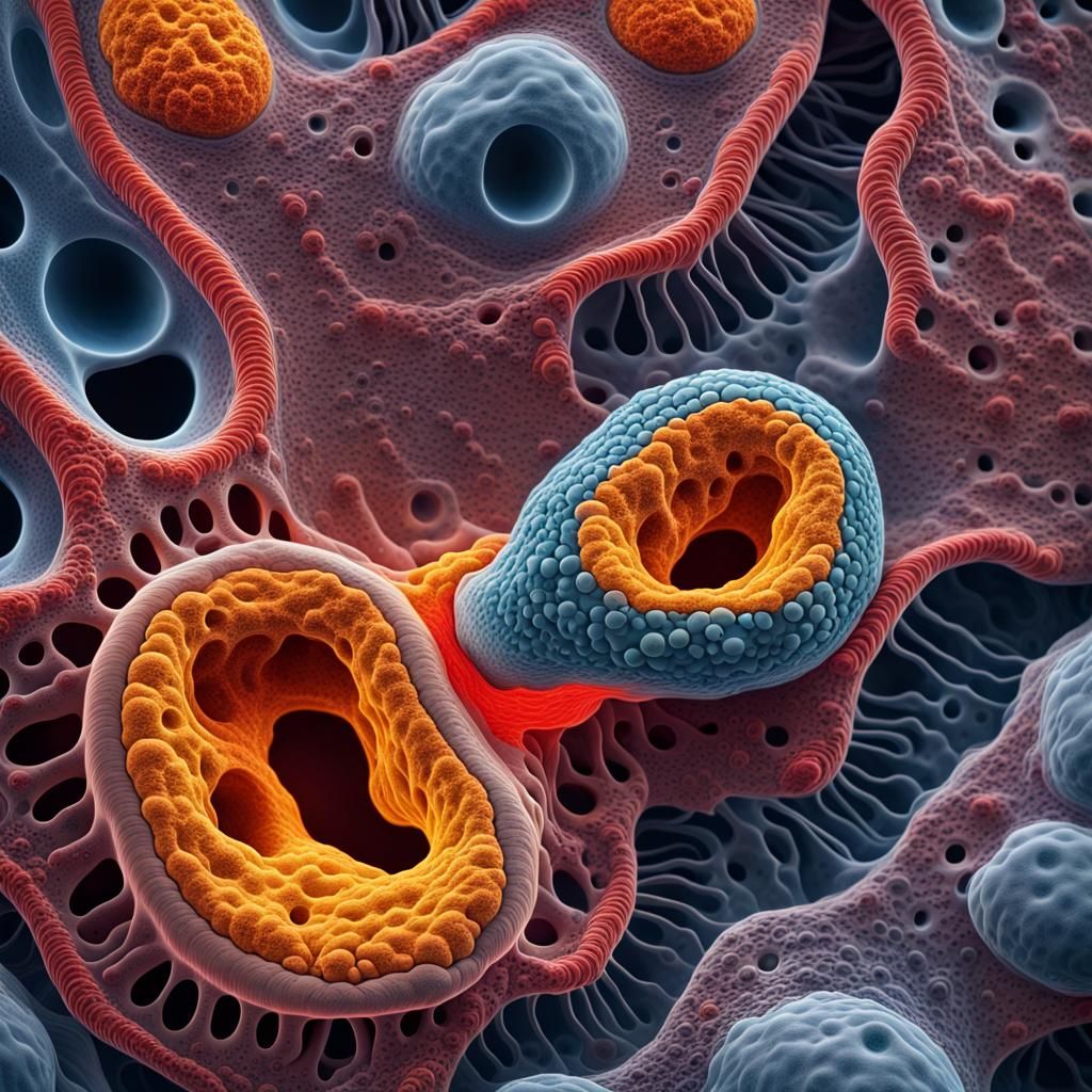 Hyperrealistic Microscopic Amoeba Structure in Electric Colo...