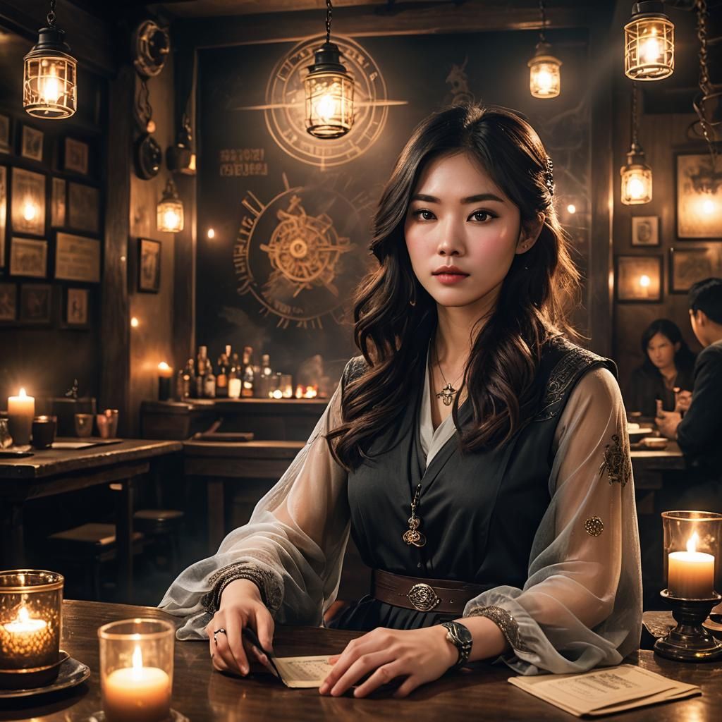 Mysterious Wizard in Smoky Tavern: Fantasy Concept Art