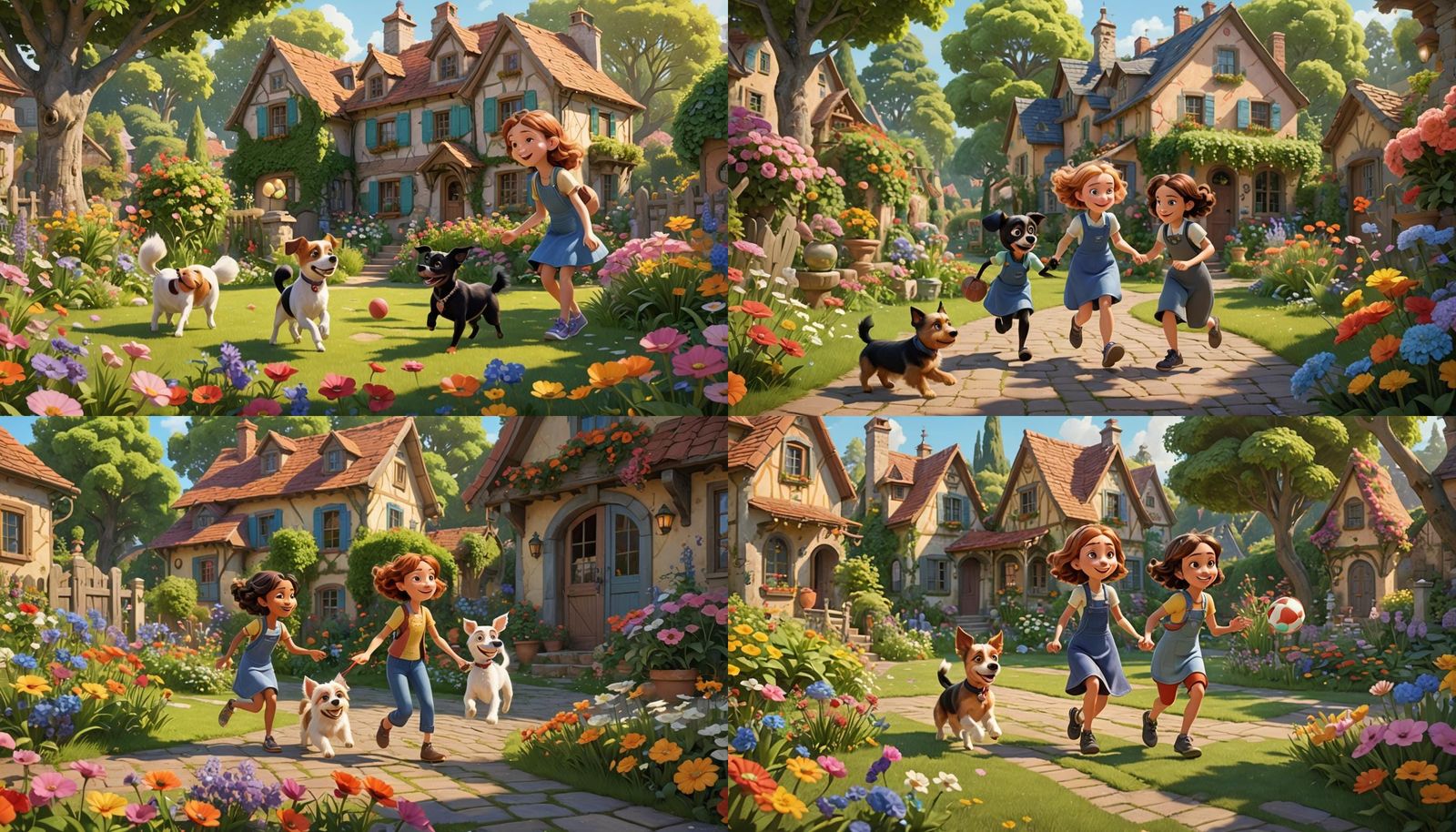 Girls Play in Sunny Garden: 3D Digital Art